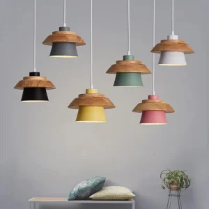 Modern Wood Pendant Light Nordic Macaron Colorful Minimalist Hanging Lamps Living Room Bedside Coffee Indoor Decoration Lighting