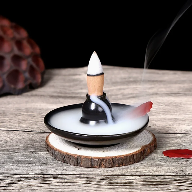 Black Multifunctional Backflow Incense Burner Ceramic Incense Holder Gourd Coil Incense Base Mini Home Decor Black Cone Censer - Imagen 2