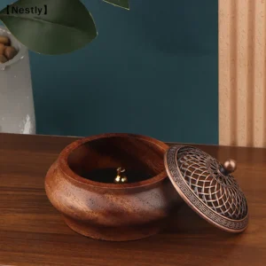 1Pc Walnut Retro Solid Wood Round Incense Burner High-End Atmospheric Home Indoor Incense Burner Chinese Ornaments〔Nest〕