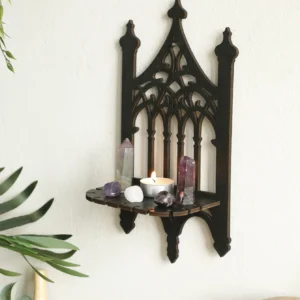 Black Gothic Wooden Shelf Wall Decor Hollow Vintage Fence Shape Wall Hanging Decor Floating Shelves Crystal Holder Room Decor