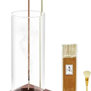 Wooden Incense Holder with Glass Ash Catcher & 20 Sticks, Anti-Ash Design for Meditation Yoga Spa Home Decor